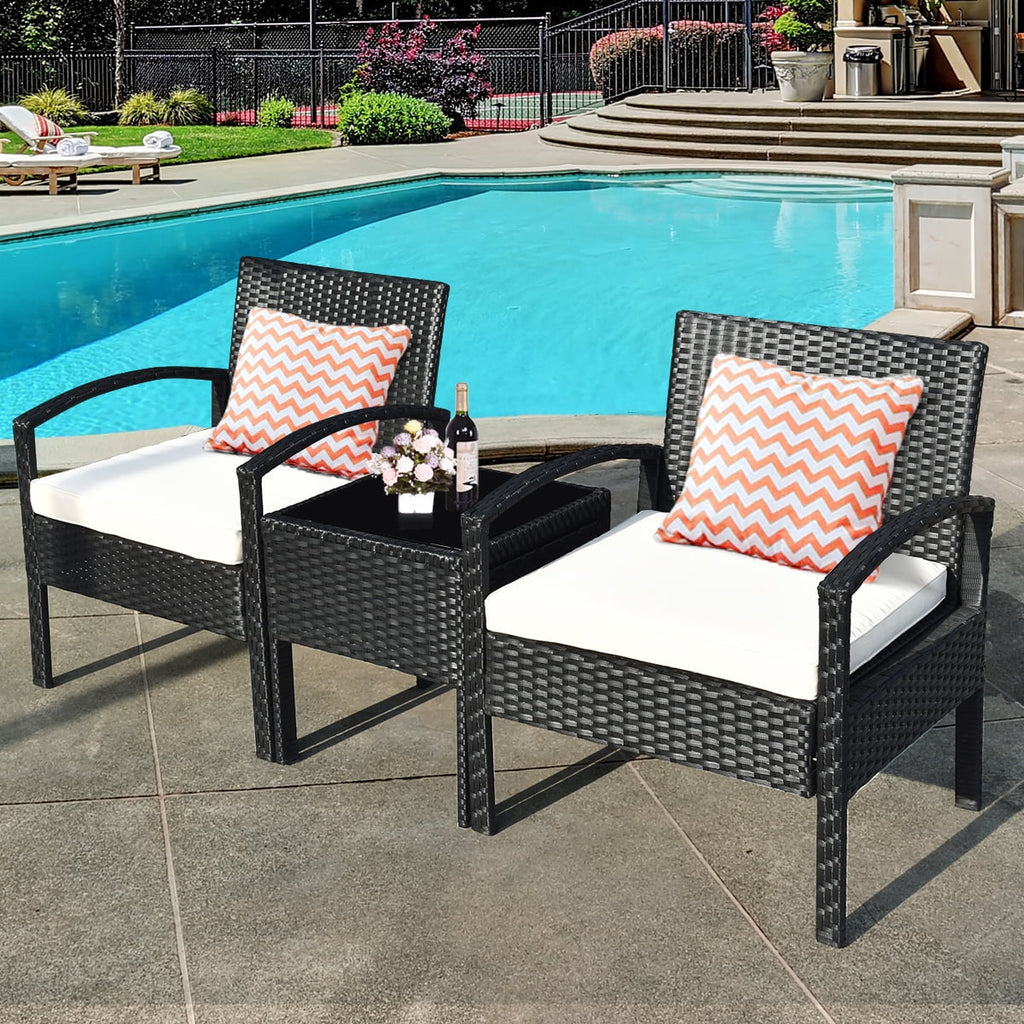3 Pc Patio Rattan Furniture Set with Cushions I63846