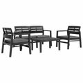 4 Piece Patio Lounge Set with Cushions, 2 Armchairs and Coffee Table Plastic Outdoor Sectional Sofa Set G245