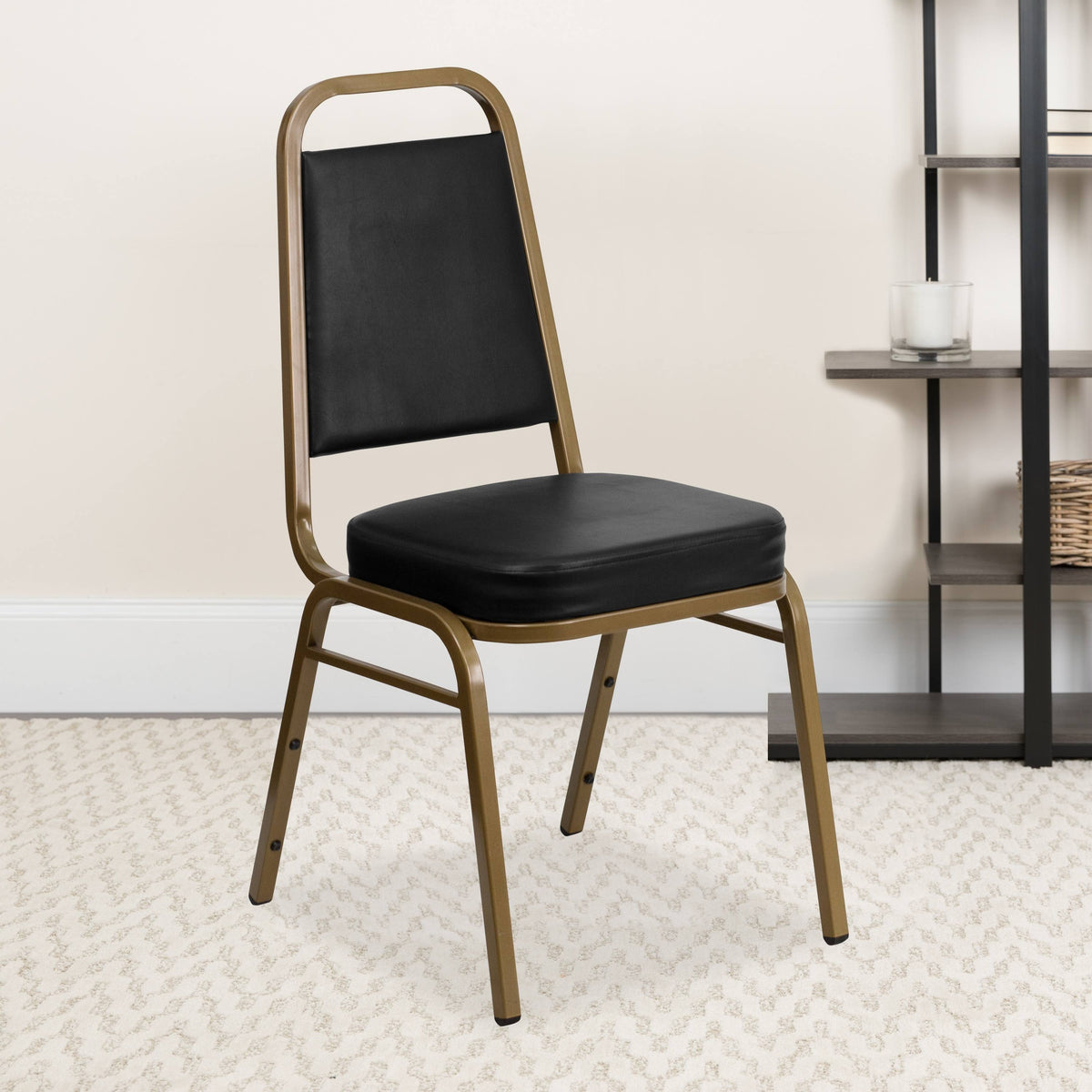 Black Vinyl Stacking Banquet Chair with Gold Frame G16431