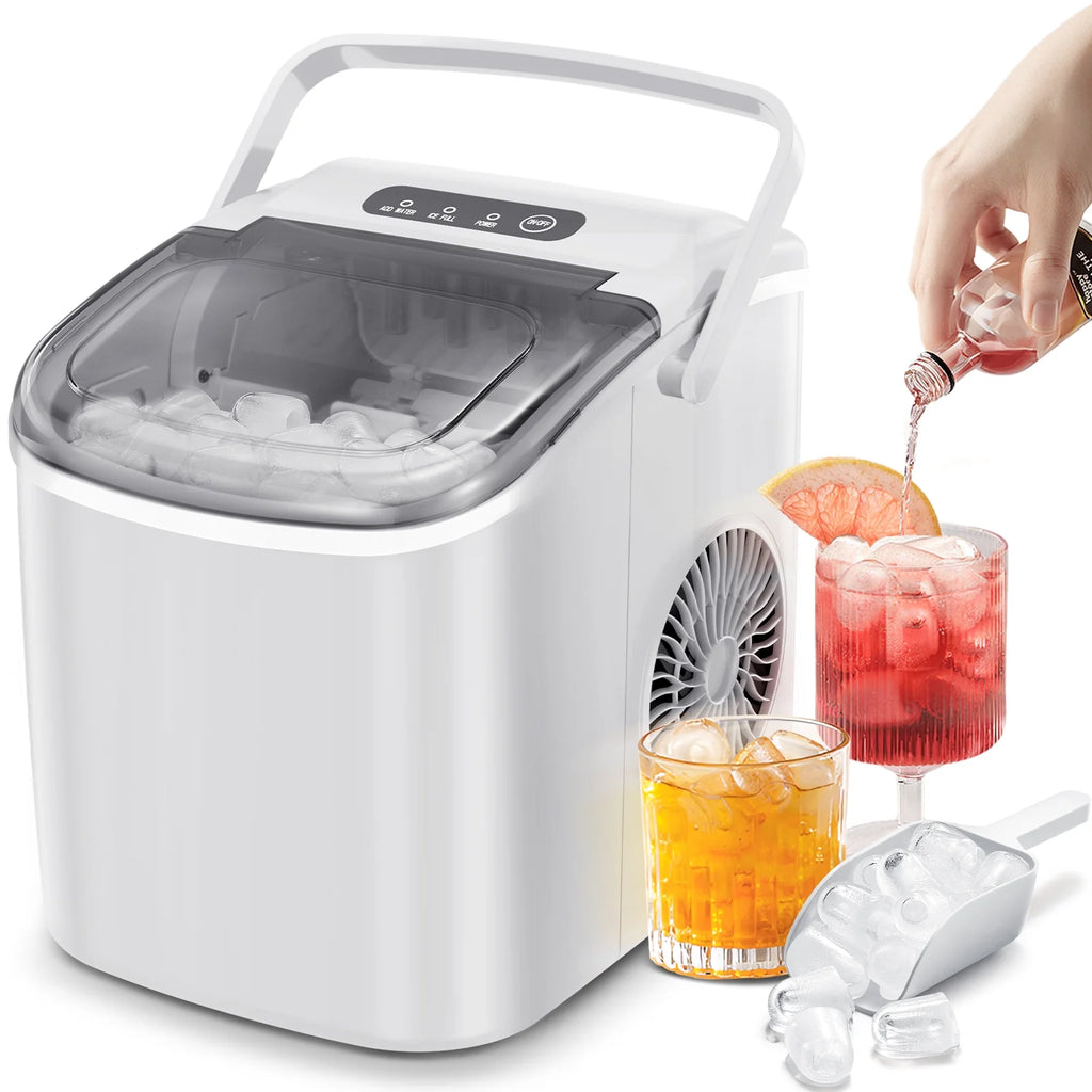 Countertop Portable Ice Maker Machine with Handle, 9 Bullet-Shaped Ice Cubes, 26Lbs/24H with Ice Scoop and Basket I37367