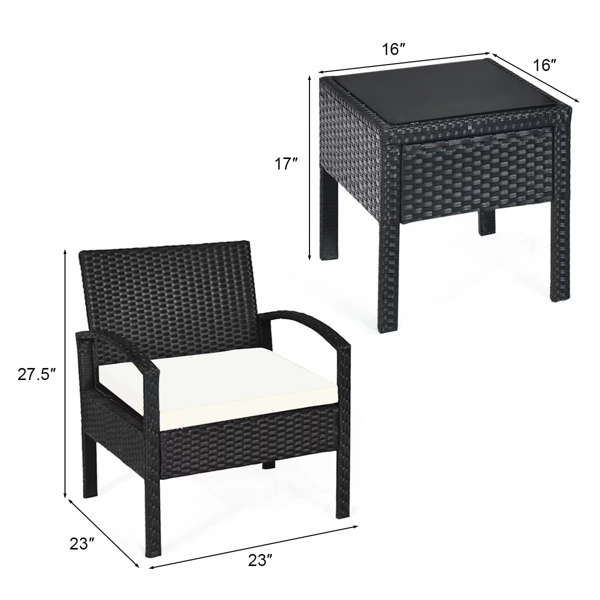 3 Pc Patio Rattan Furniture Set with Cushions I63846
