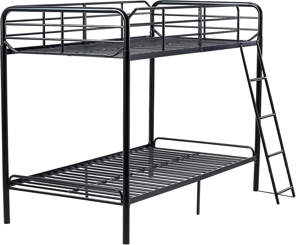 Twin Over Twin Black Stackable Bunk Bed with Ladder and Metal Frame G933727