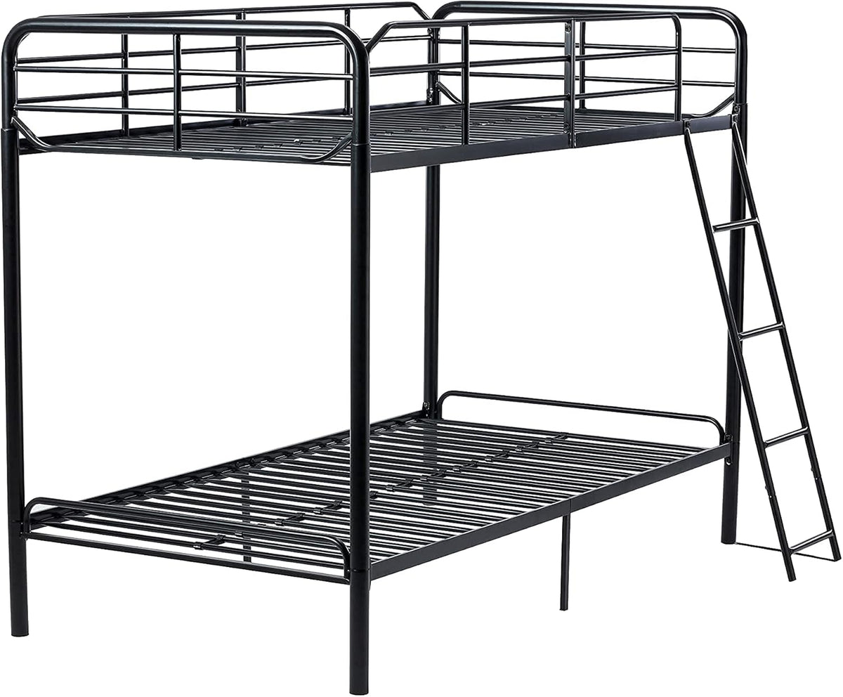 Twin Over Twin Black Stackable Bunk Bed with Ladder and Metal Frame G933727