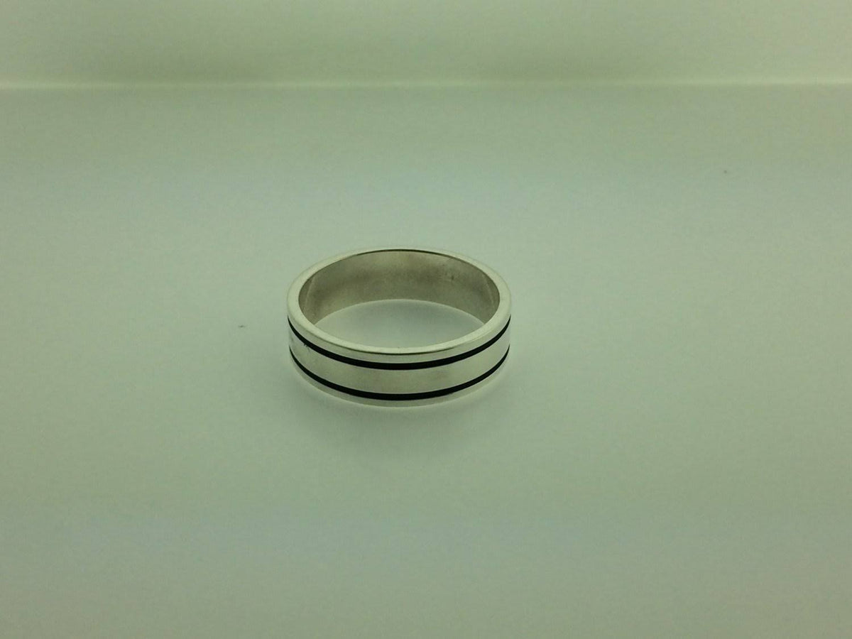 Polished Sterling Silver 6mm Double Black Groove Wedding Band 8 X908366