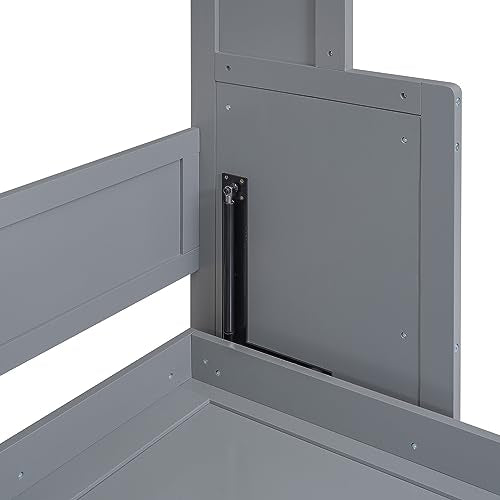 White Queen Size Murphy Bed with Storage Shelves and LED Lights E2334