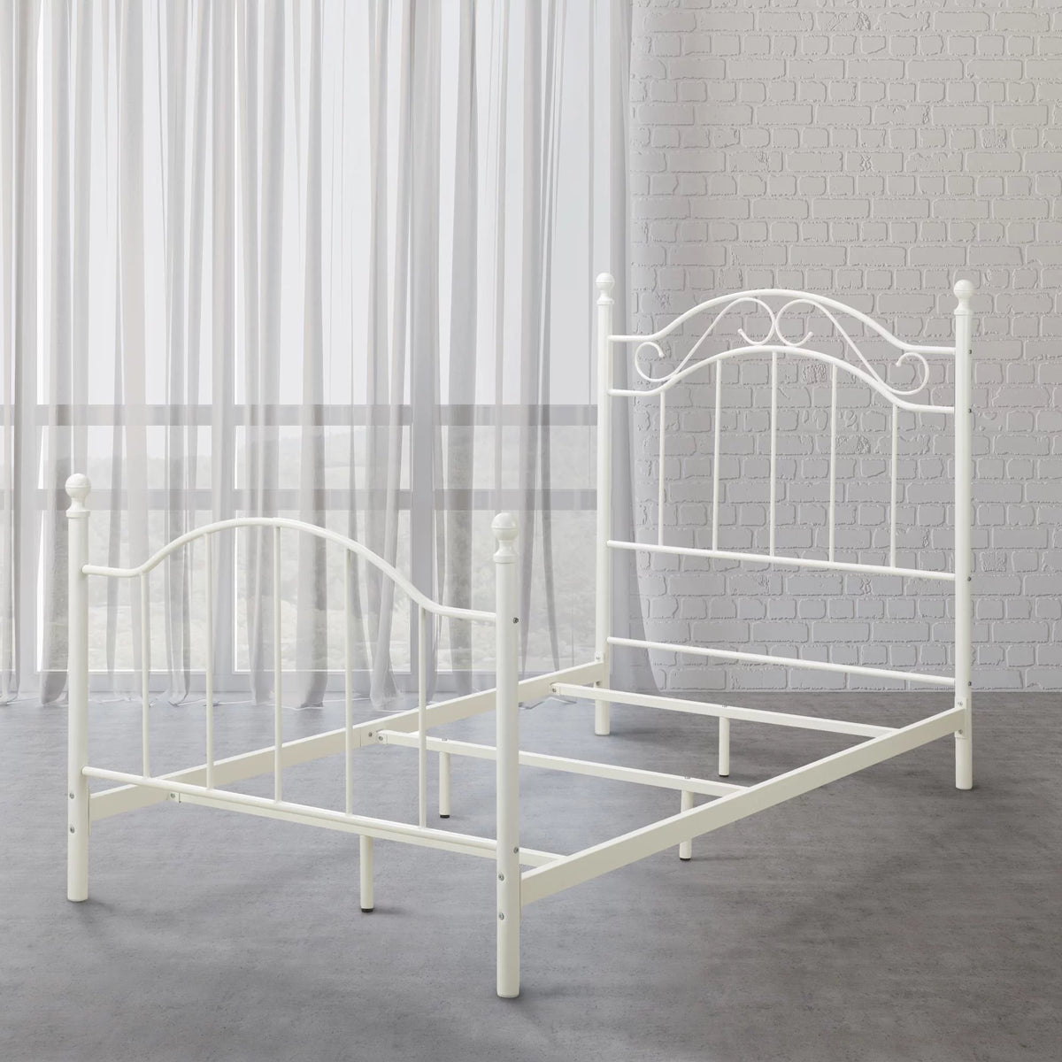 White Twin Size Metal Bed M8766