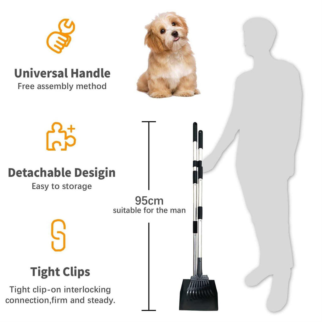 Durable Dog Poop Scoop Long Handle Tray and Rake Set D301
