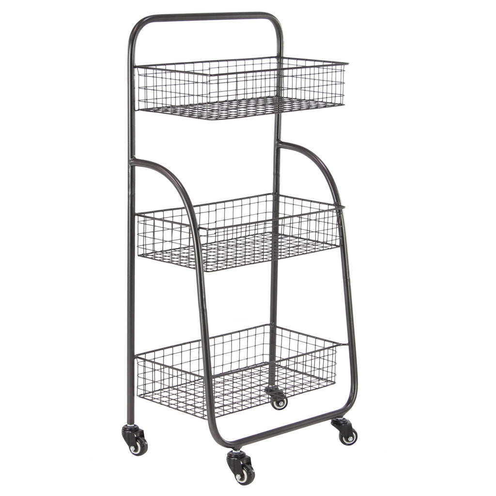Black 3-Tiered Iron Storage Cart with Caster Wheels F7113