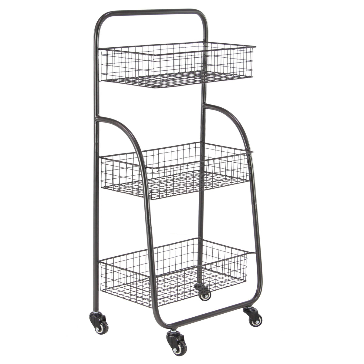 Black 3-Tiered Iron Storage Cart with Caster Wheels F7113
