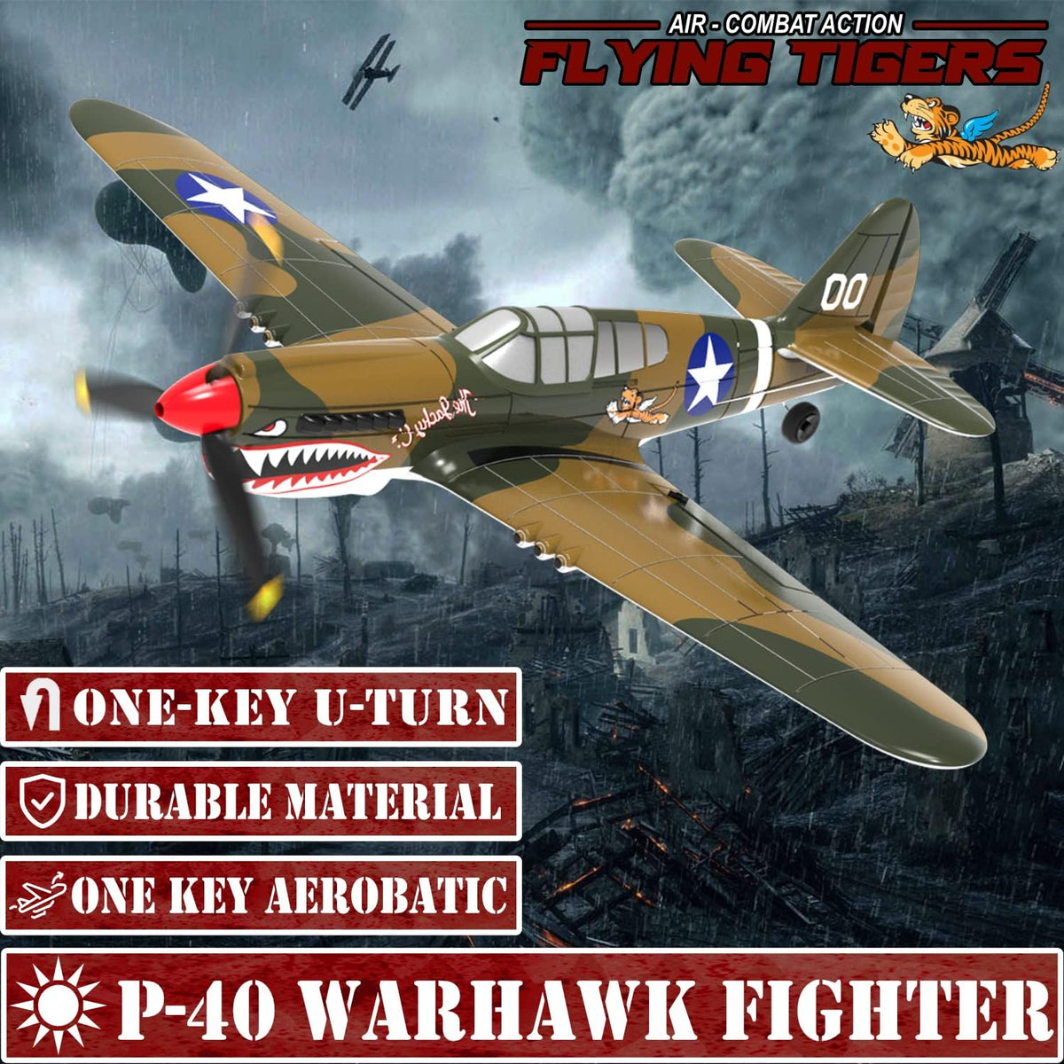 4 Channel Remote Control Airplane Ready to Fly P-40 Warhawk RC Airplane W894036