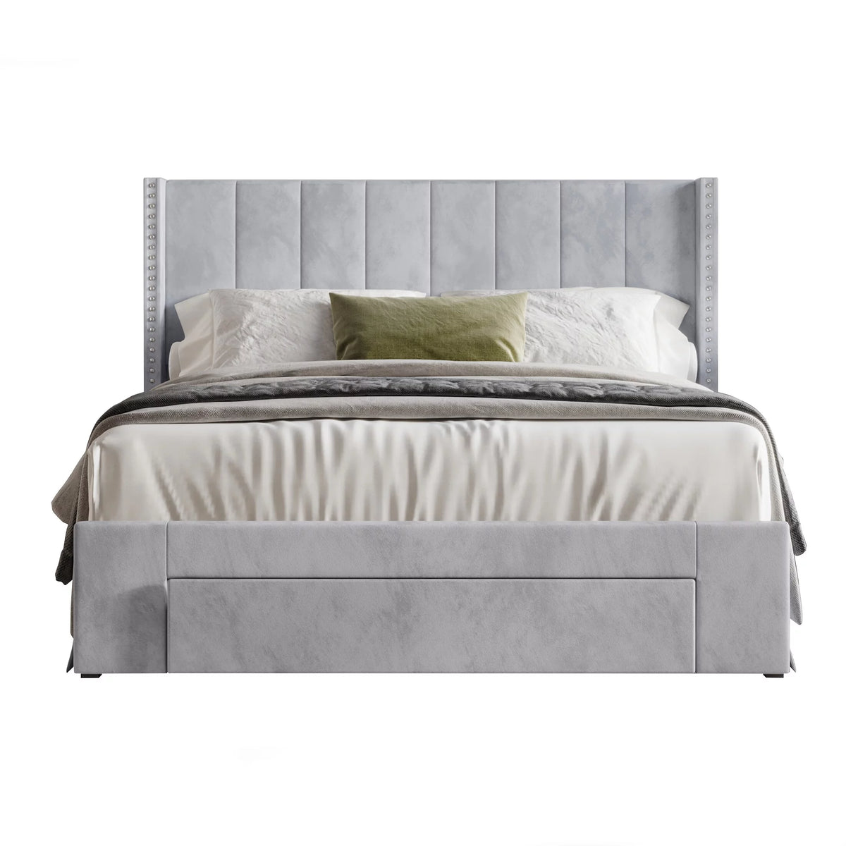 Velvet Tufted Upholstered Storage Bed Silver Grey King T201168