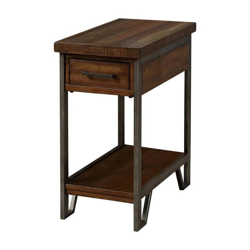Farmhouse Wood 1-Drawer Side Table in Oak F82911