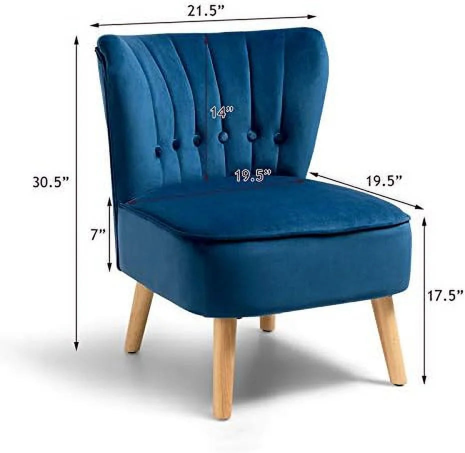 Armless Velvet Accent Chair with Rubber Wood Legs U749