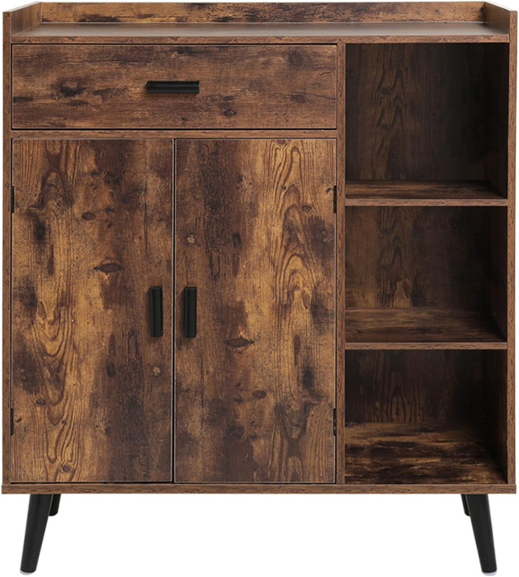 White Wood Storage Cabinet with 1 Drawer and 3 Shelves Y90244