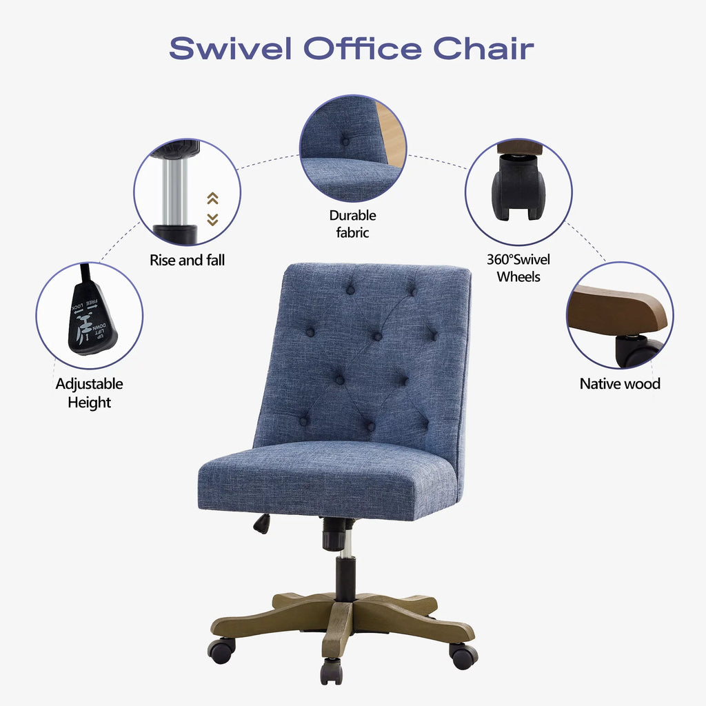 Blue Armless Swivel Fabric Padded Desk Chair J524432