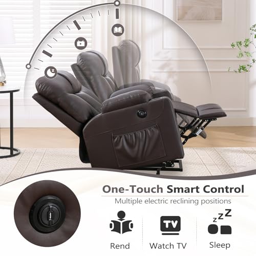 Large Power Lift Recliner Chair with Massage and Heat, Electric Wide Recliners, Heavy Duty Fabric Reclining Mechanism, Camel U201