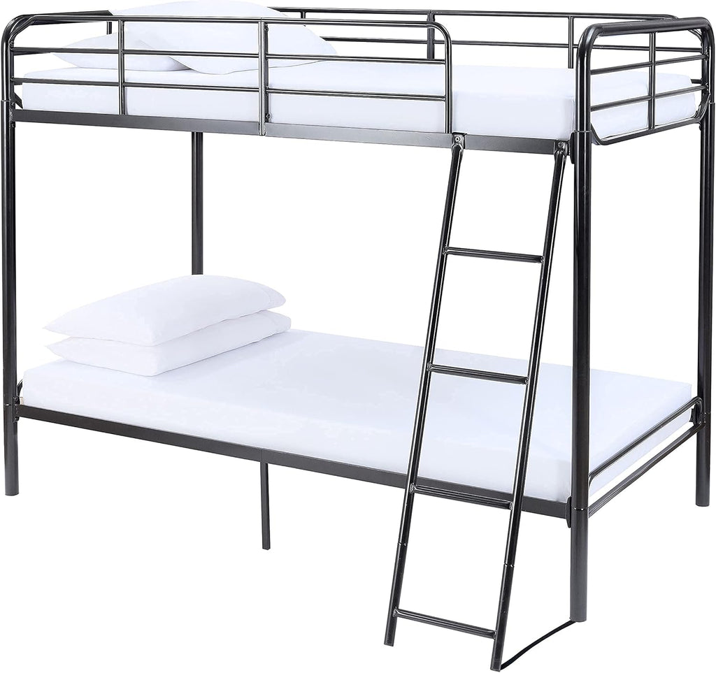 Twin Over Twin Black Stackable Bunk Bed with Ladder and Metal Frame G933727