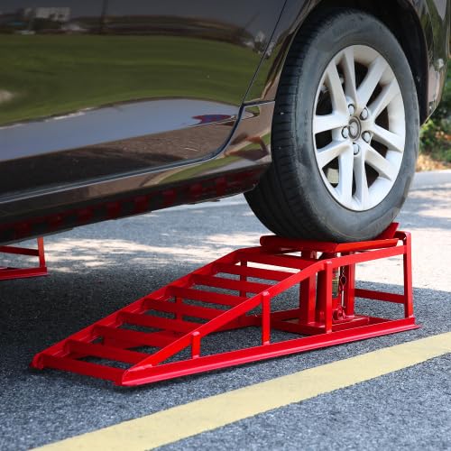 5 Ton Hydraulic Car Ramps, 3-Position Adjustable Steel Ramps D176506