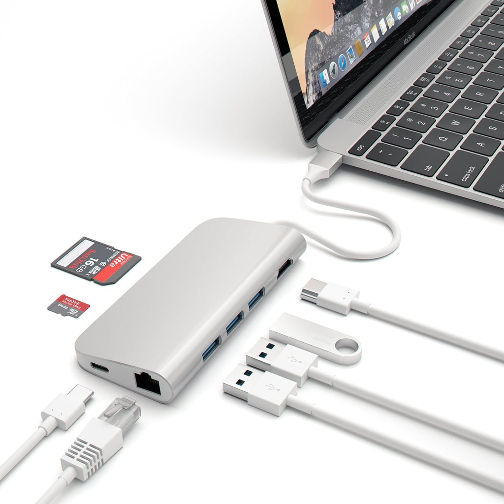 Aluminum Multi-Port Adapter 4K HDMI USB-C Gigabit Ethernet SD Micro Card Readers USB 3.0 Gold W5813