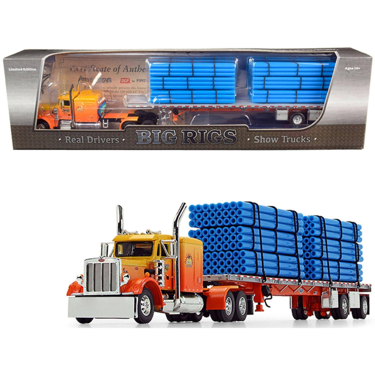 63x22 Sleeper Cab with Spread-Axle Trailer and 6 Blue Pipe Loads J8907