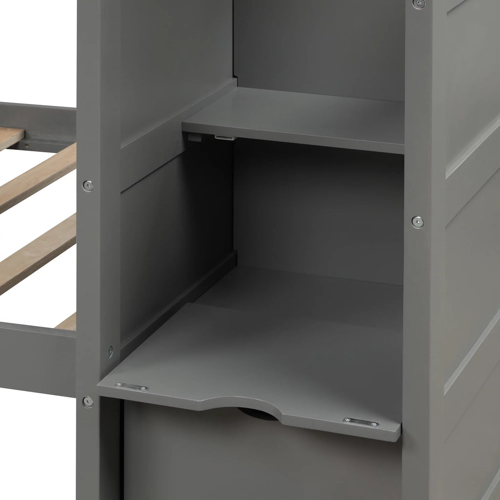Twin over Twin or Twin over Full Bunk Bed with Drawers, Shelf and Storage Cabinet, Gray U1209