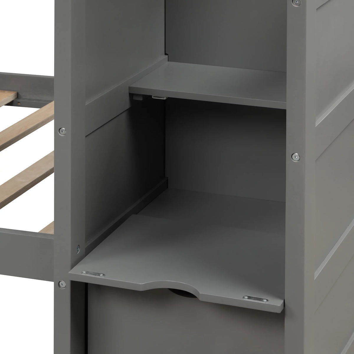 Twin over Twin or Twin over Full Bunk Bed with Drawers, Shelf and Storage Cabinet, Gray U1209