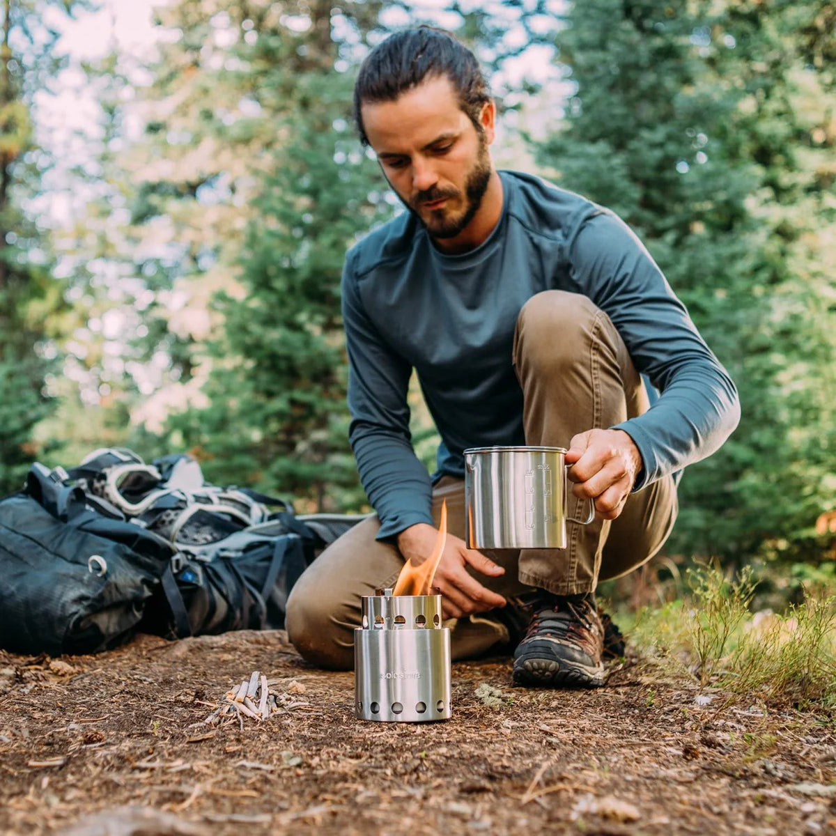 Portable Wood Burning Campstove with 900 ml Pot, 304 Stainless Steel, Compact F699