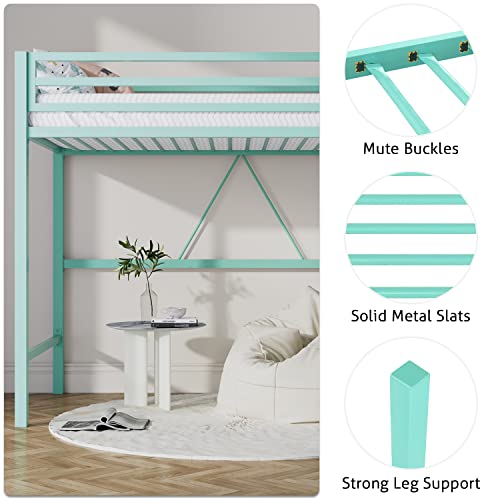 Twin Size Black Metal Loft Bed with Ladder and Guardrail H8440
