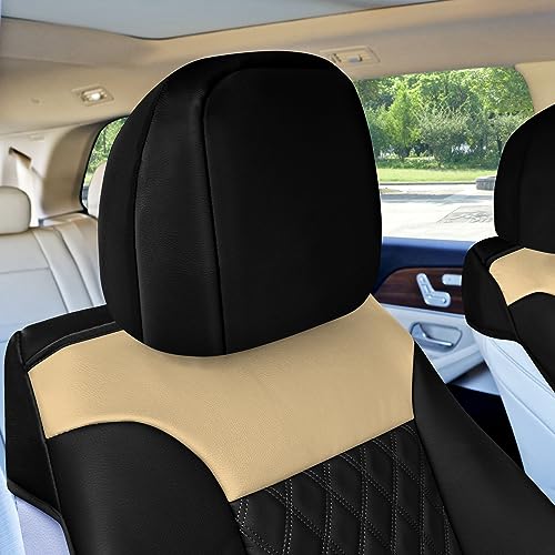 Beige Faux Leather Car Seat Covers Front Set T66036