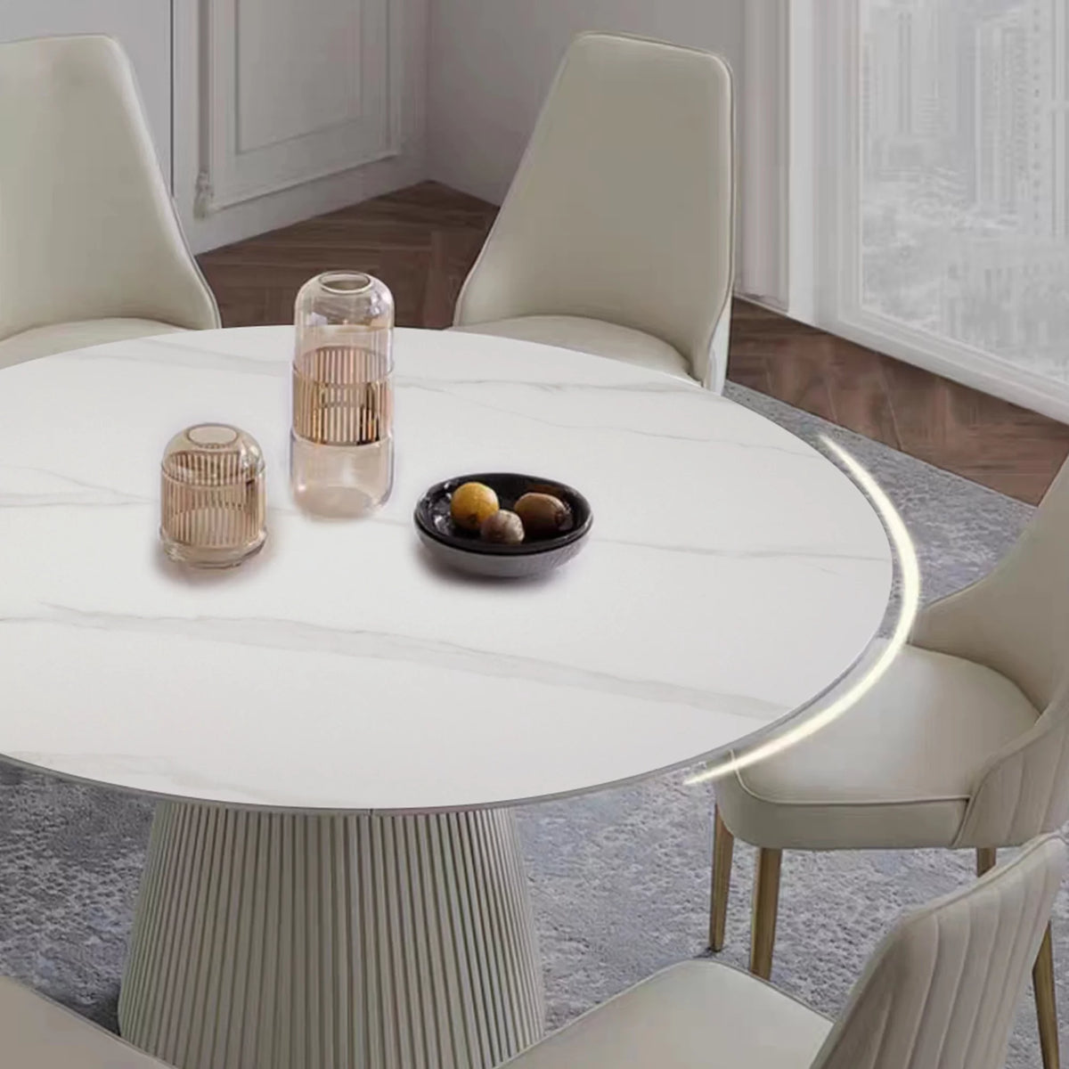 White 7 Piece Faux Marble Dining Table Set K67111