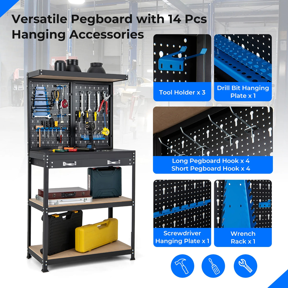 Heavy-Duty Workbench with 2 Shelves Q955543