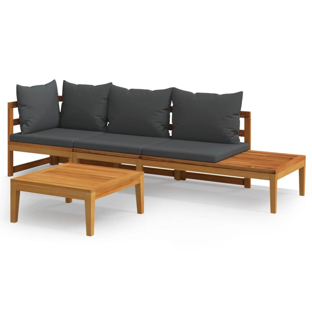 3 Piece Dark Gray Cushioned Corner Sofa and Table Acacia Wood Sectional Outdoor Furniture Set N503