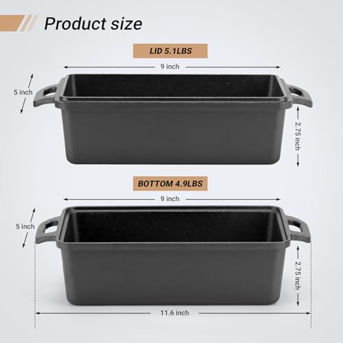 9x5 Inch Cast Iron Loaf Pan with Lid 2 Piece Set S648