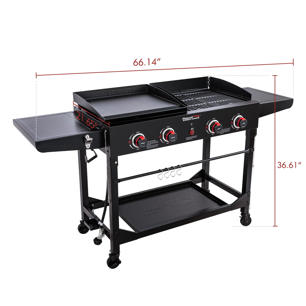 4-Burner Portable Flat Top Gas Grill and Griddle Combo with Folding Legs, Black S916