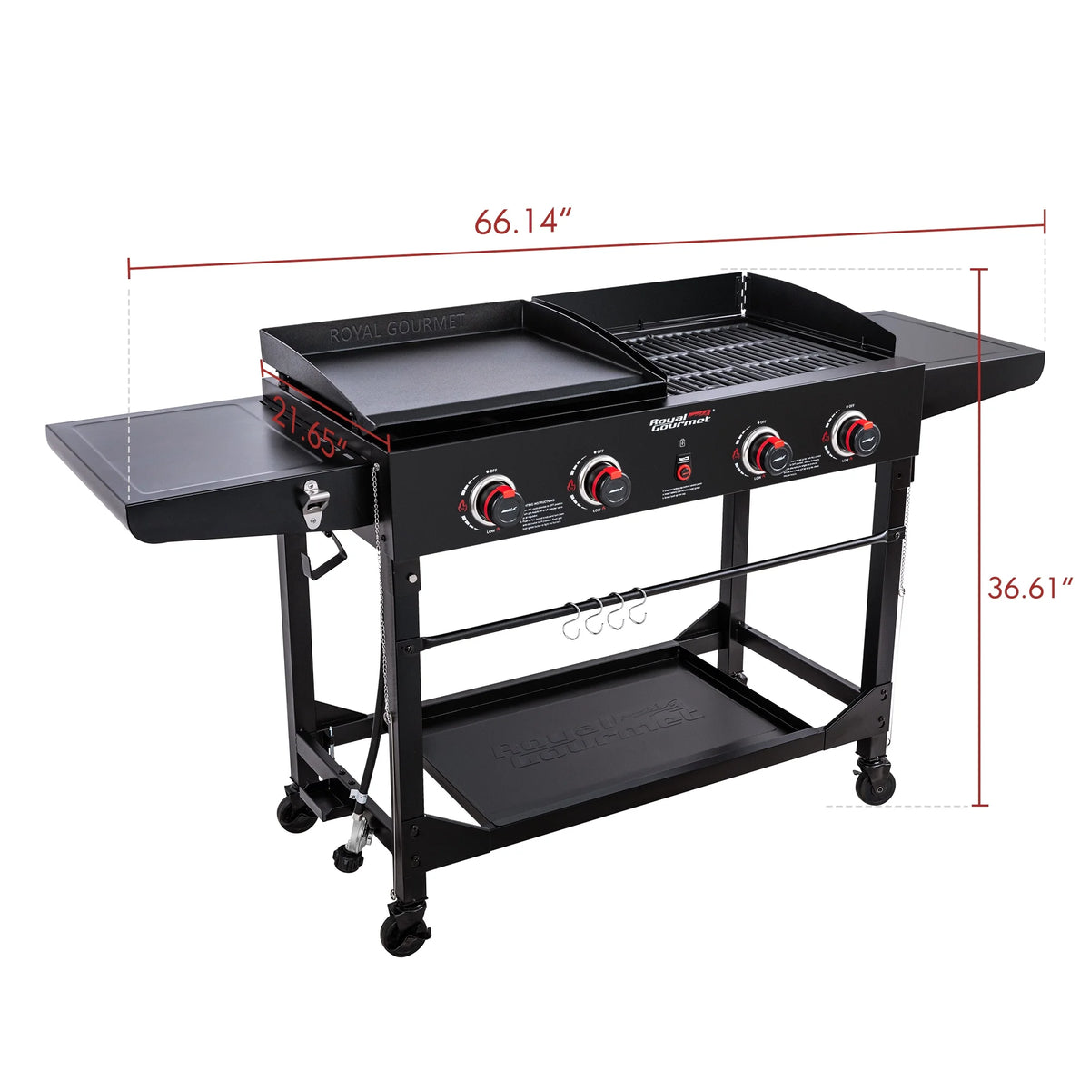 4-Burner Portable Flat Top Gas Grill and Griddle Combo with Folding Legs, Black S916