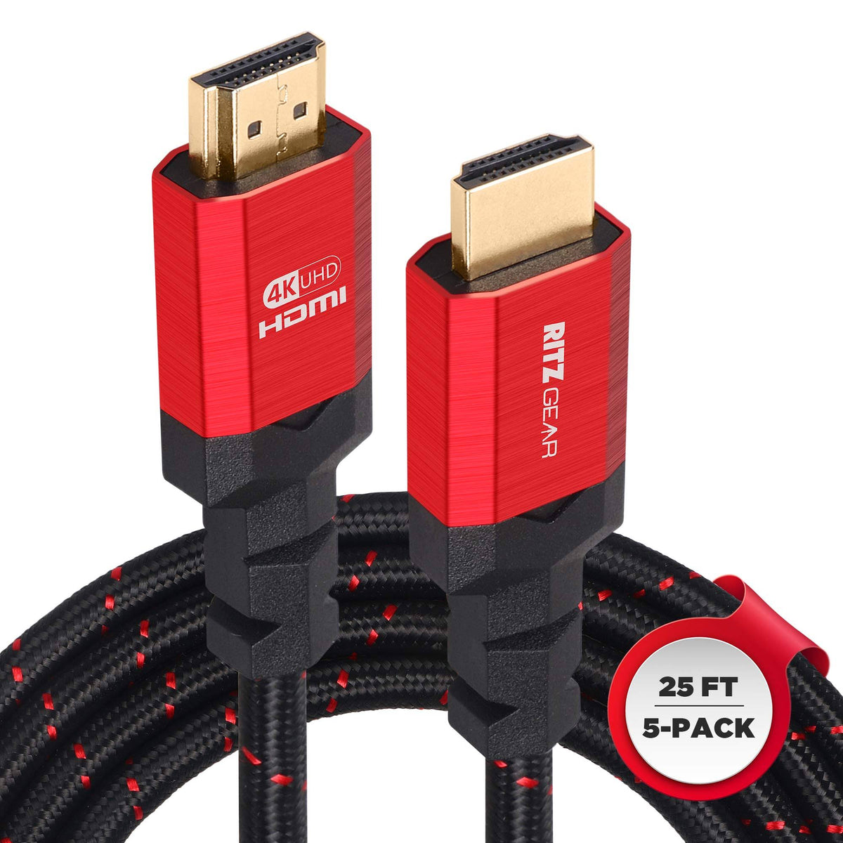 5-Pack 25 ft. High-Speed 18Gbps HDMI 2.0 Braided Nylon Gold Plating 4K @ 60Hz HDMI Cables Y915690
