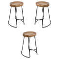 30" Mango Wood & Iron Barstool Set of 3 Y55982