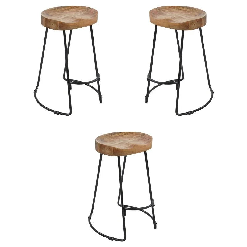 30" Mango Wood & Iron Barstool Set of 3 Y55982