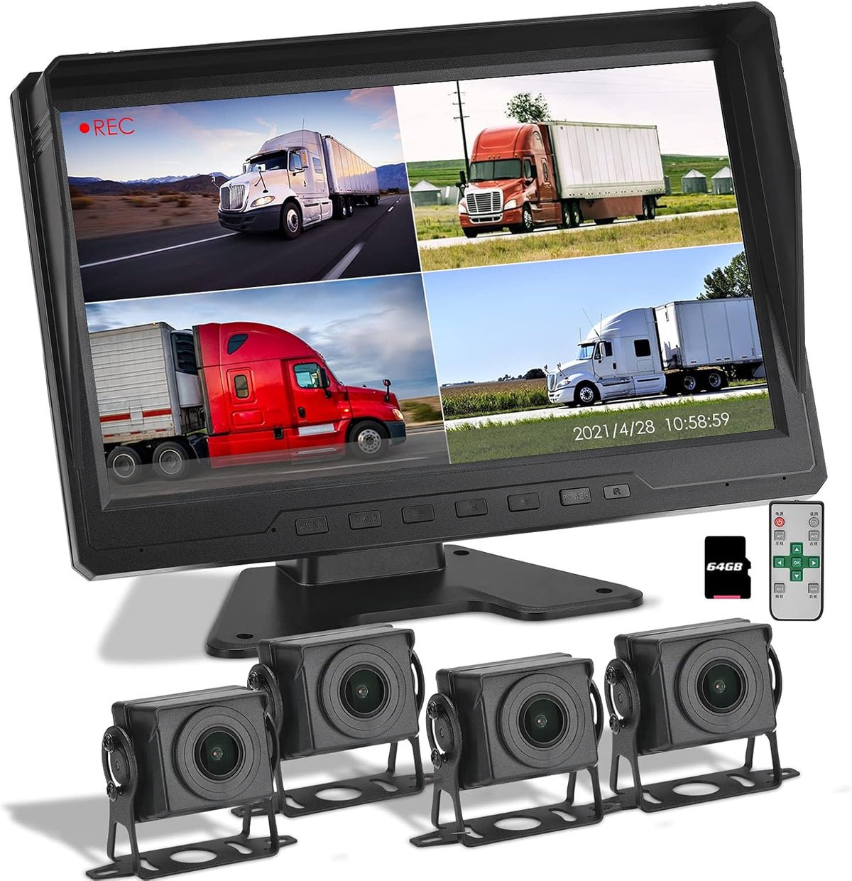 10.1 inch FHD1080P Truck Backup Camera with Built-in Recorder and Quad Split Monitor P411351