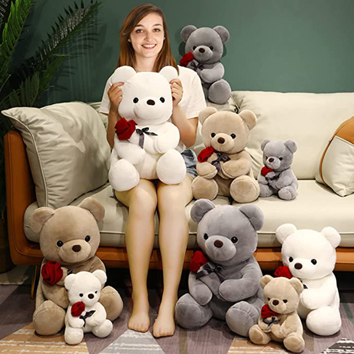 Teddy Bear with Rose Stuffed Animal Plush Toy S940