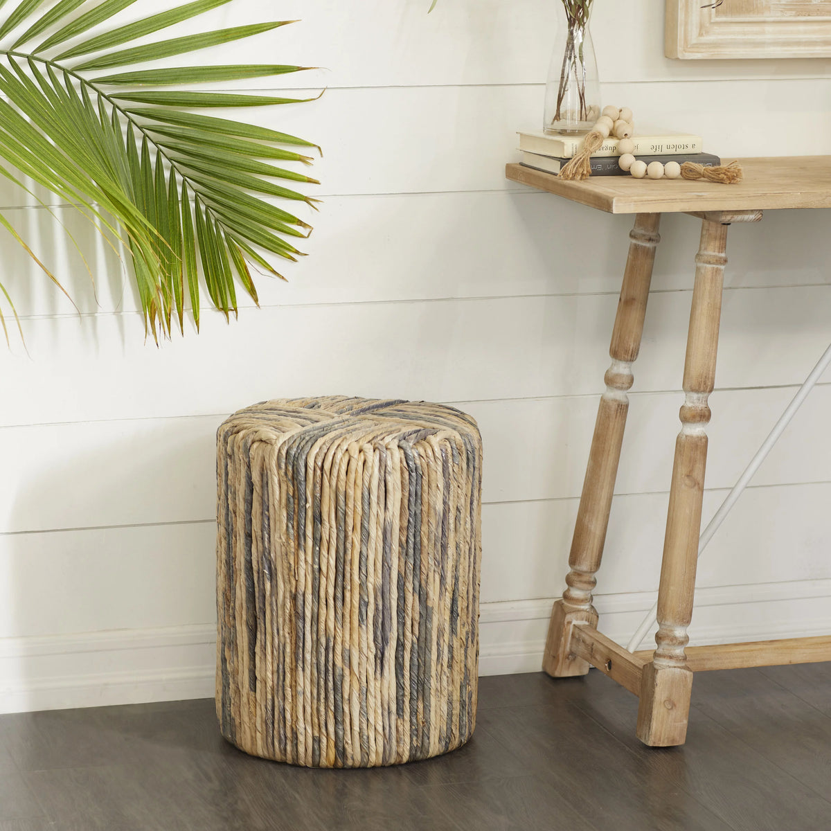 15" x 18" Multi Colored Banana Leaf Woven Accent Table L283