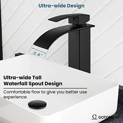 Tall Single Handle Stainless Steel Vessel Sink Faucet with Pop Up Drain, Matte Black N419