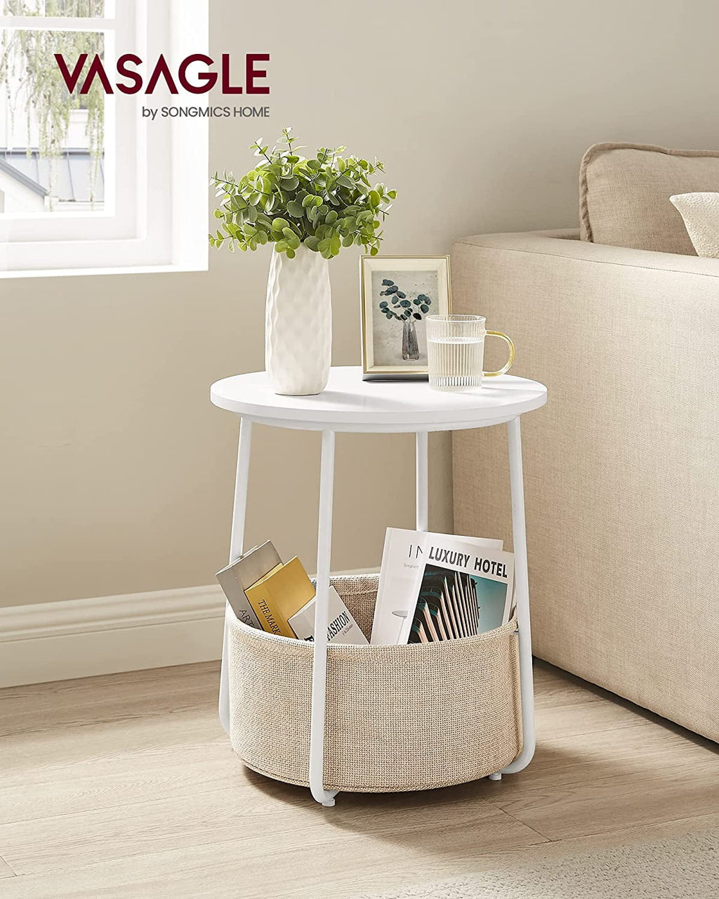 Round Side Table with Fabric Storage Basket G5077
