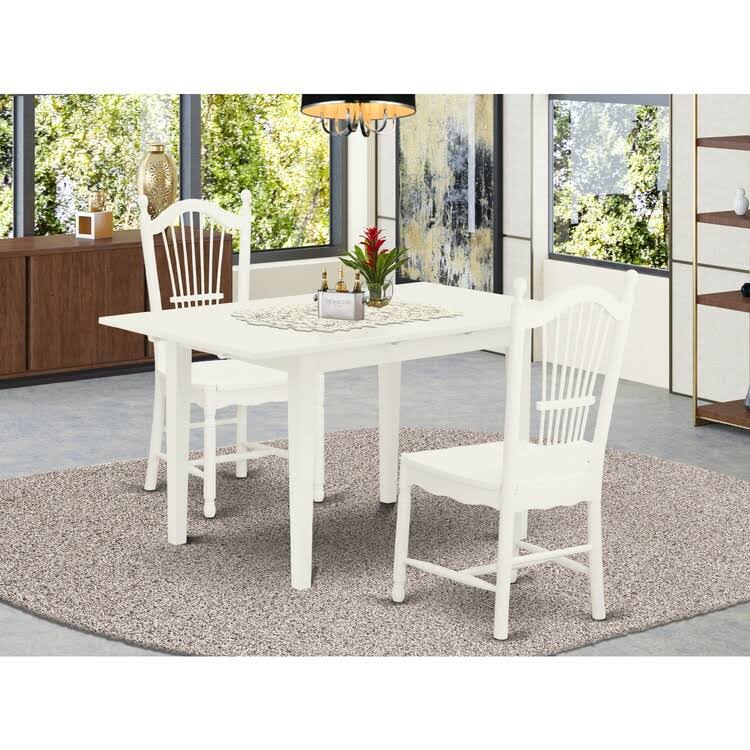 3-Piece White Dining Set with Slatted Chairs Q735901