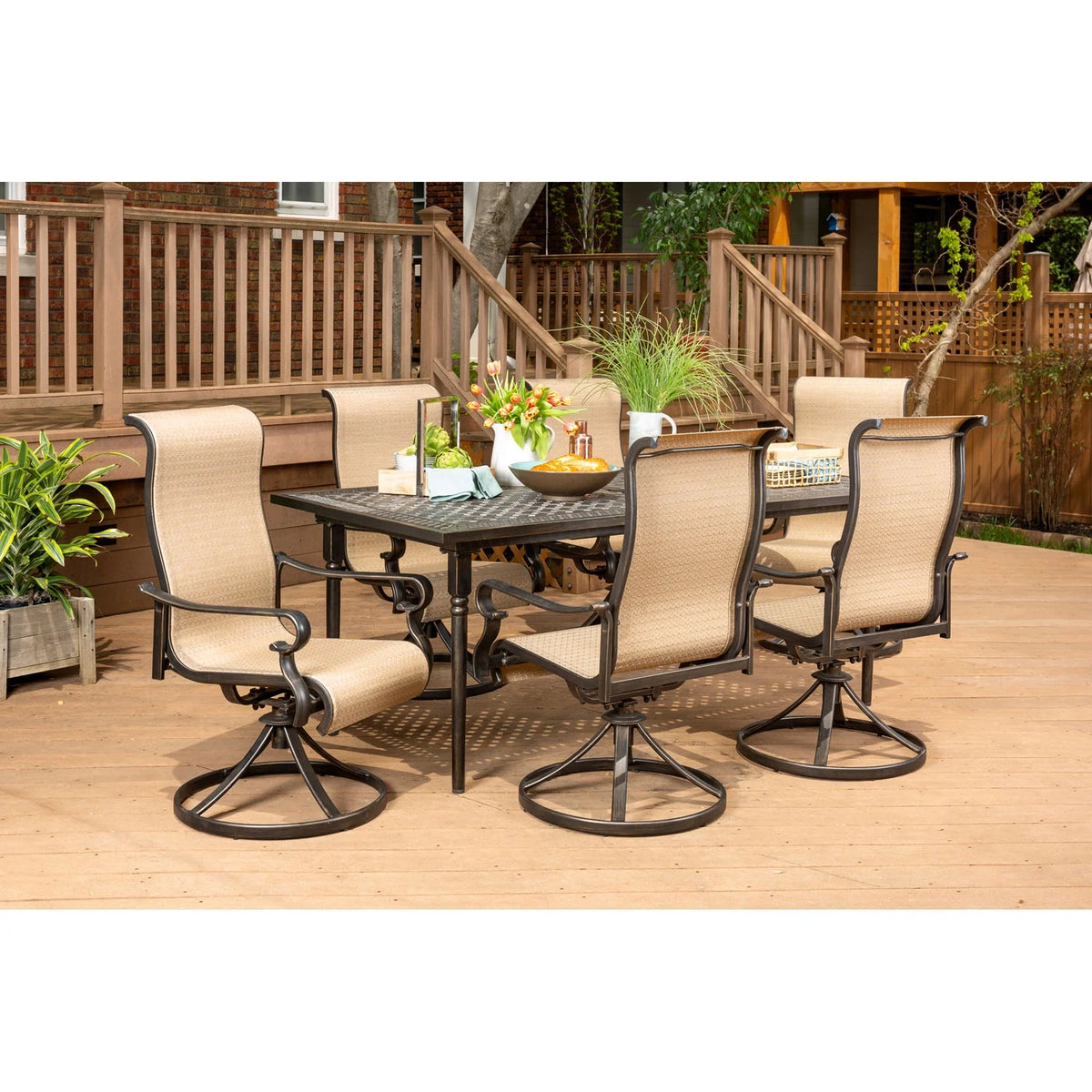 7-Piece Dining Set with Expandable Table and 6 Swivel Rockers H873