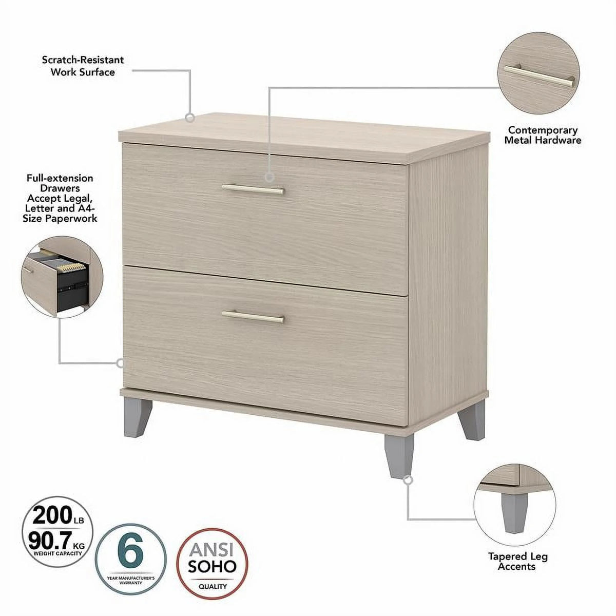 2 Piece Engineered Wood Lateral Filing Cabinet Set in Sand Oak I5937