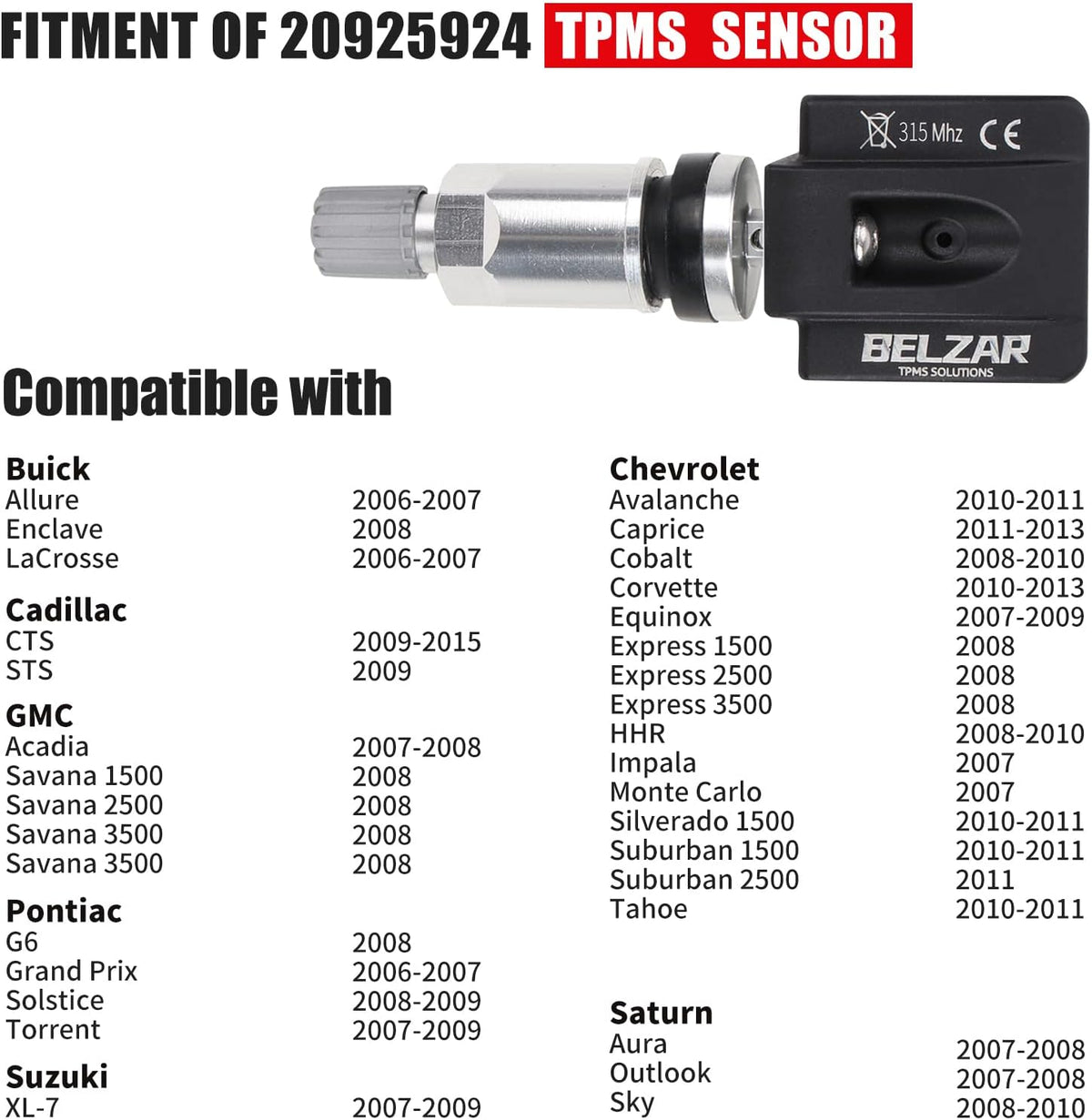 TPMS Preprogrammed 315MHz Sensor Replacement 4 Pack V959703