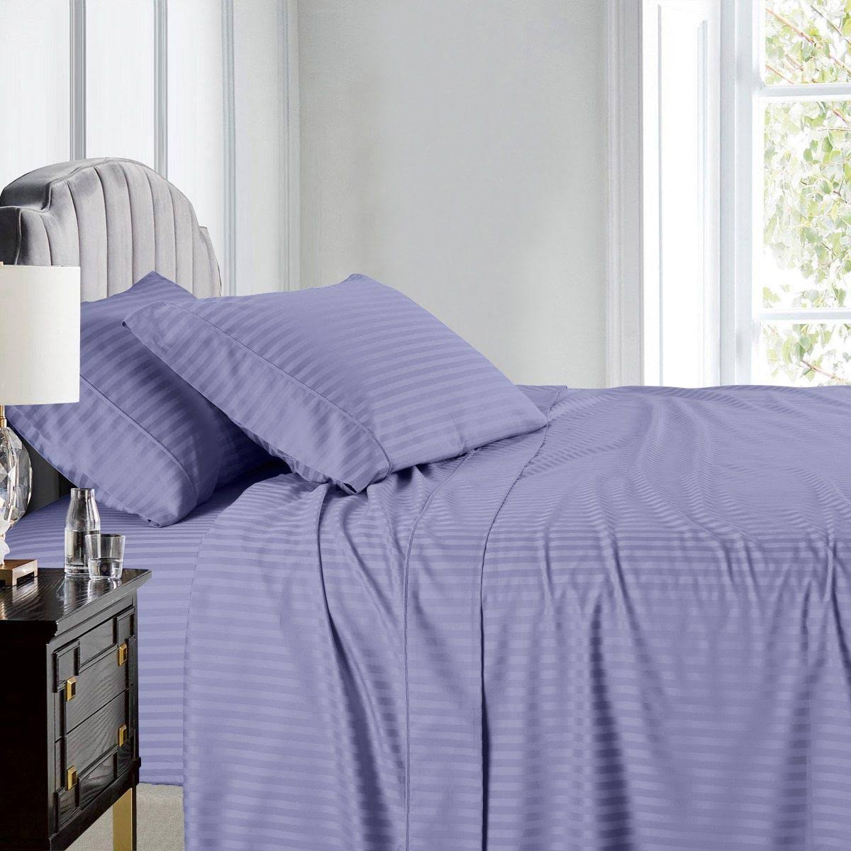 600 Thread Count Damask Stripe California King Bed Sheets S20494