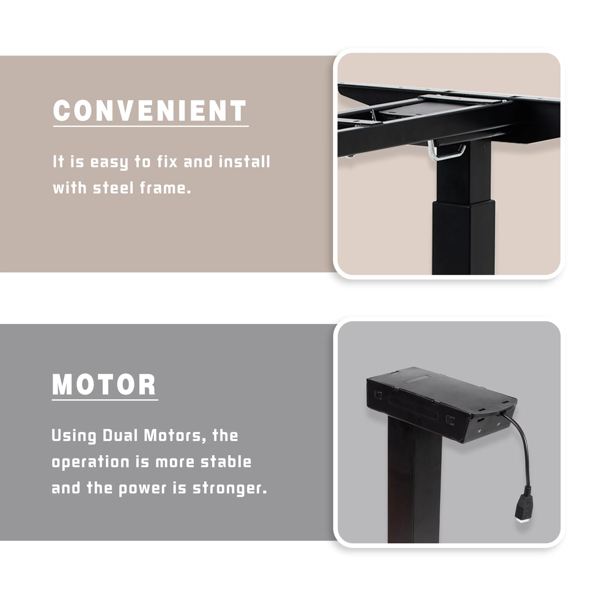 Black Dual Motor Height Adjustable Standing Desk Frame T995