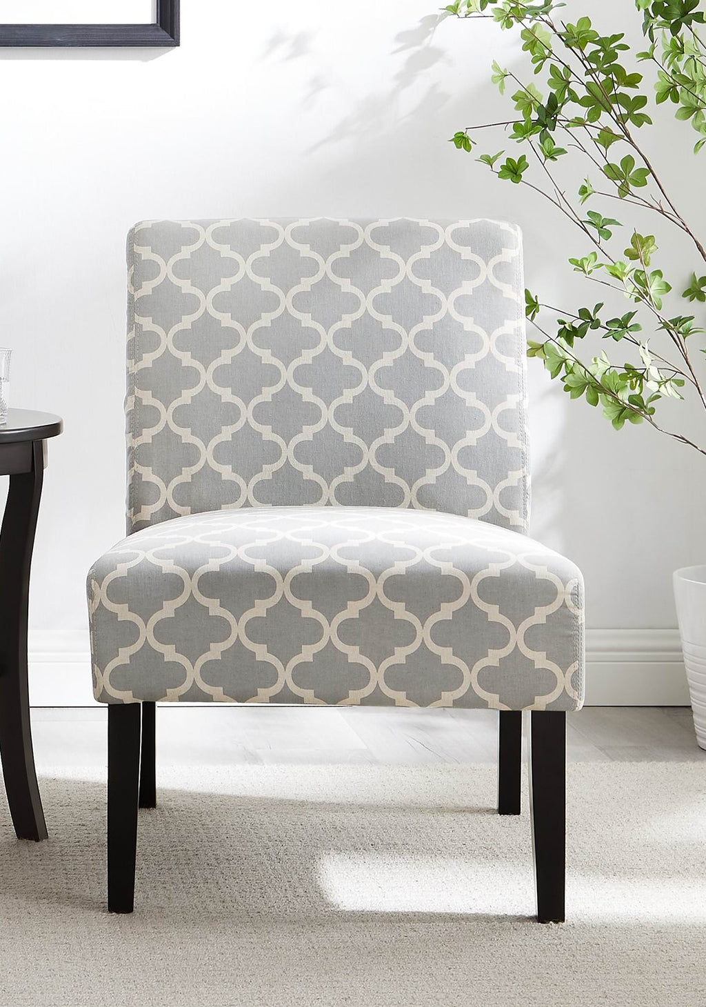 3pc Set Gray Fabric Upholstered Side Table and 2 Chairs O635